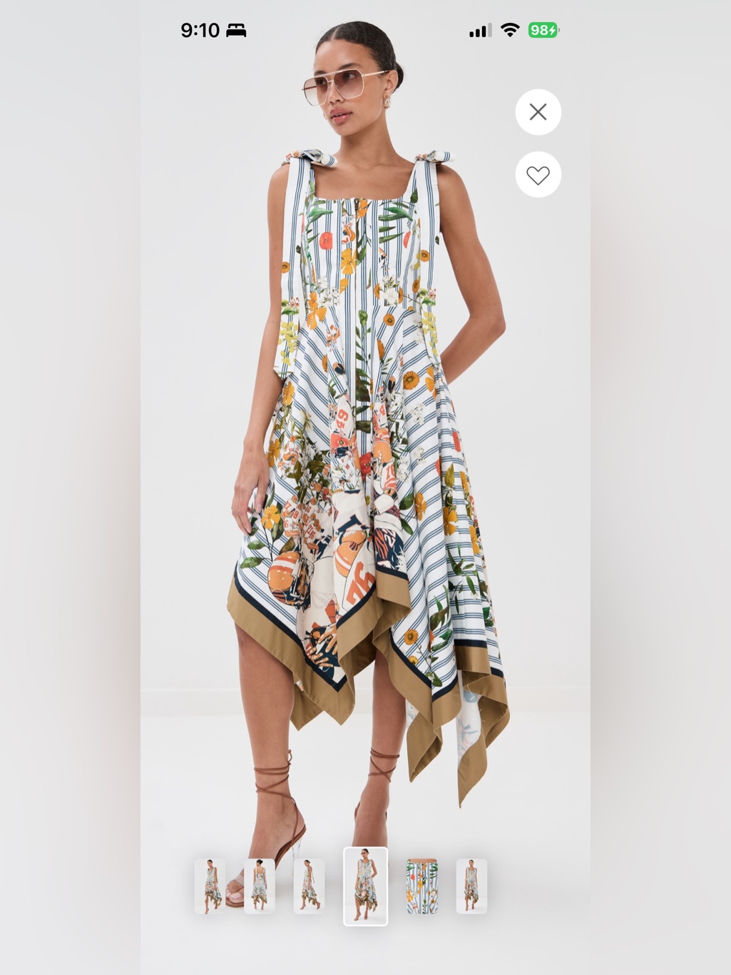 Monse White Striped Floral Handkerchief-Hem Dress With Camel Trim — image 4 of 6